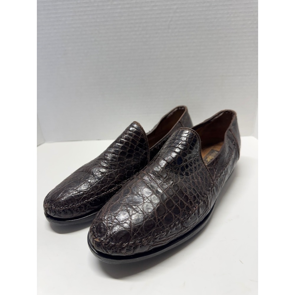 Aldo Brue Mens Dark Brown Crocodile Embosed Leather Loafers Made in Italy Men 10